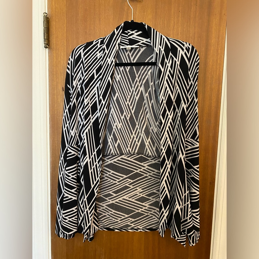 Evan-Picone Women’s Open Front Top- Black/White -Sz Small